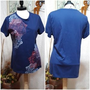 SONOMA Womens Print Tshirt sz L Tagless shirt Blue shortsleeve crewneck